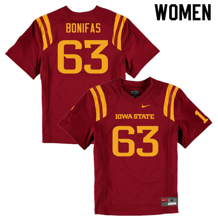 Iowa State Cyclones Women's #63 Jim Bonifas Nike NCAA Authentic Cardinal College Stitched Football Jersey BU42E21CL